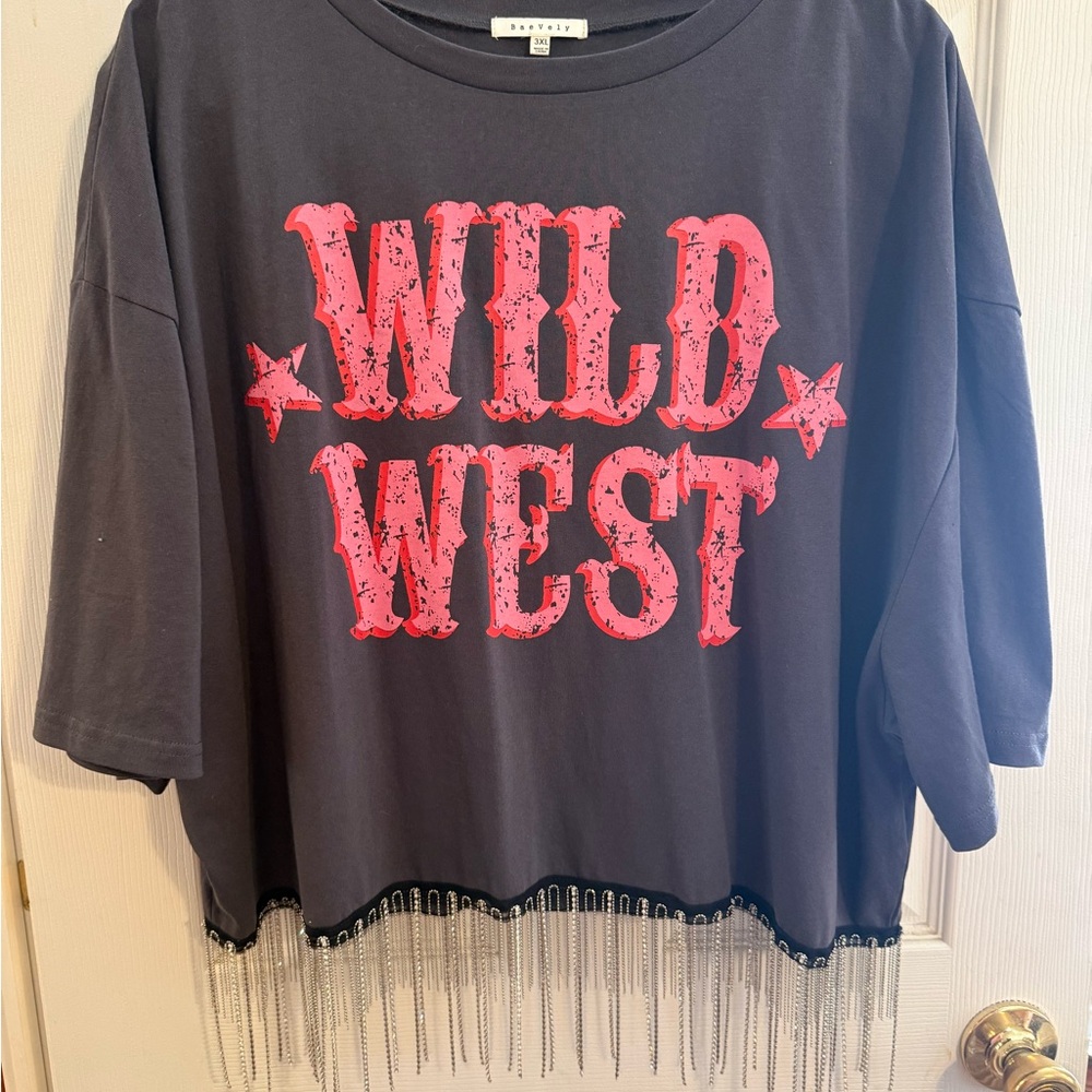 Wild West Graphic Crop Top - Gray and Pink
